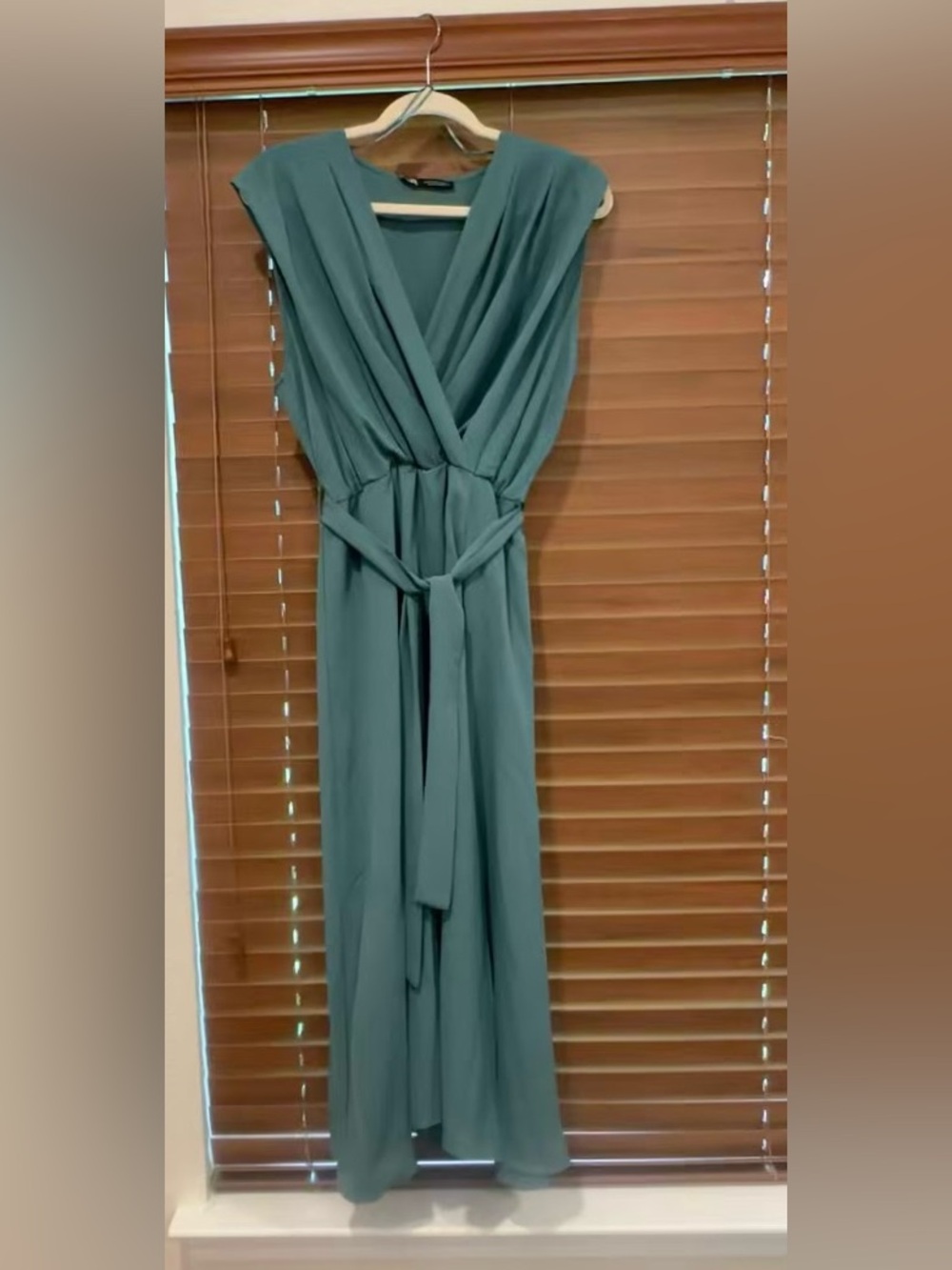 Zara Teal Sleeveless Wrap Maxi Dress with Self Tie